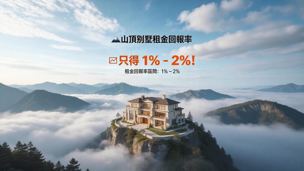 山頂別墅。估值達到3億港元的獨立屋，月租可能只係40萬左右，以此計算，年回報率僅得1至2厘。